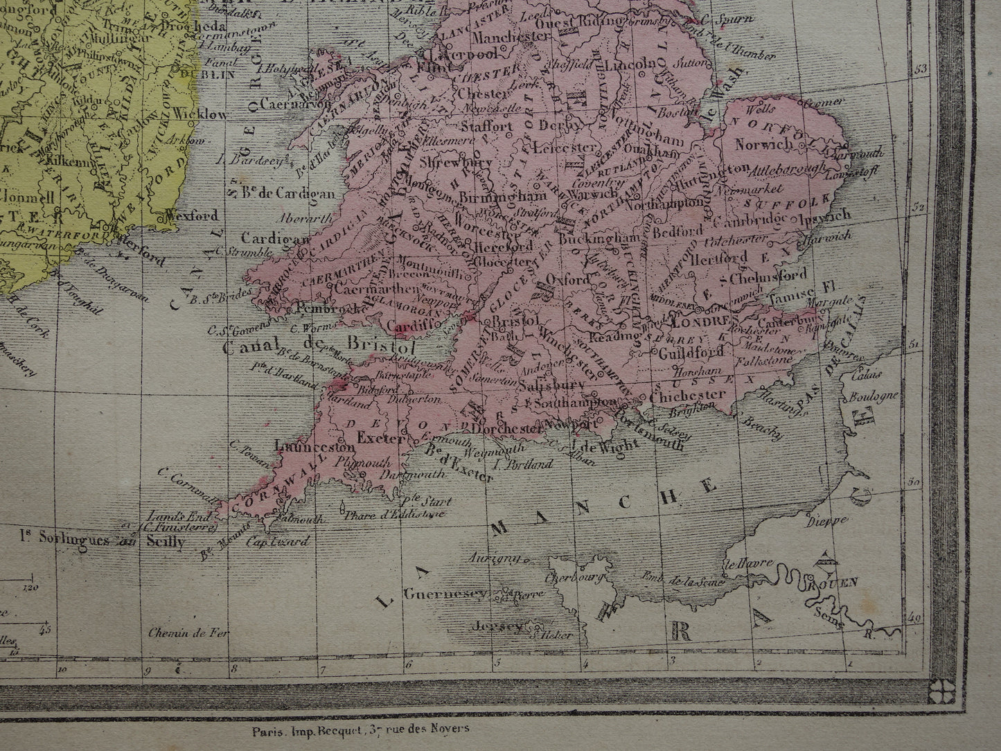 Britse Eilanden Oude kaart van Verenigd Koninkrijk en Ierland uit 1877 originele antieke landkaart