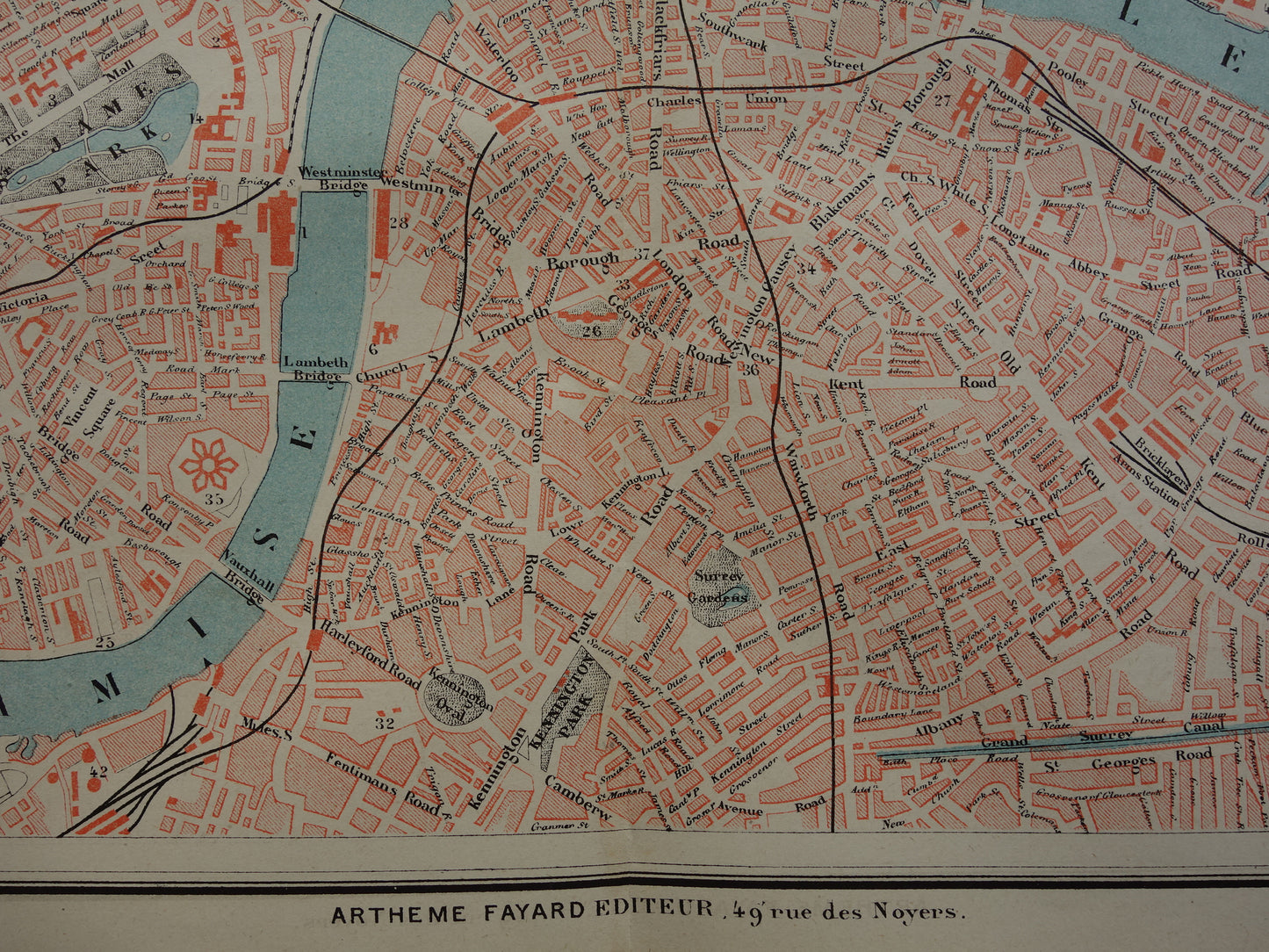 LONDEN oude kaart van Londen Engeland uit 1877 originele antieke Franse plattegrond London