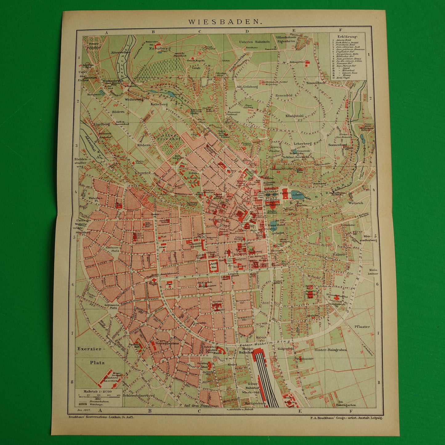 WIESBADEN oude kaart van Wiesbaden Duitsland in 1907 originele antieke Duitse plattegrond