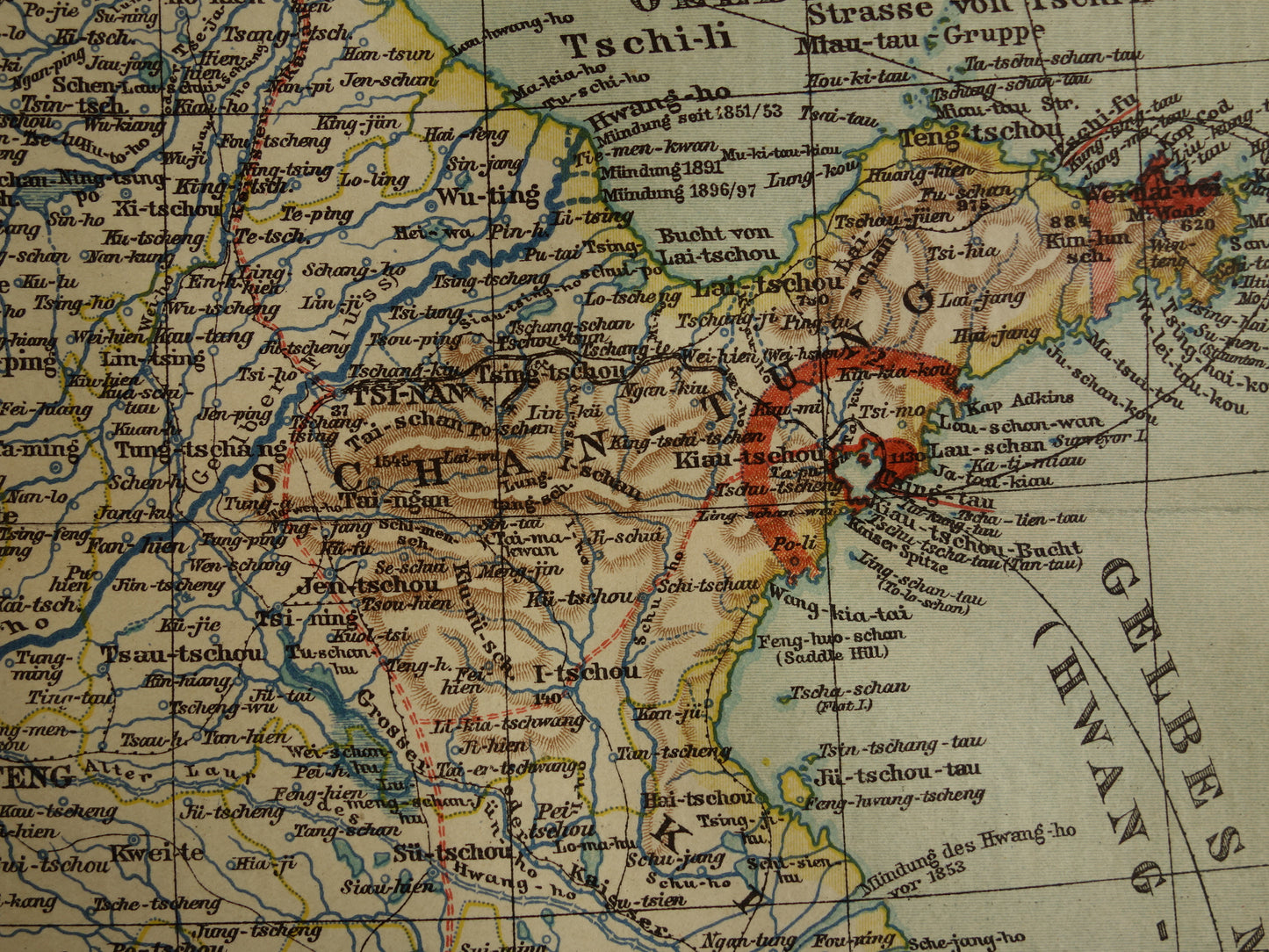 Vintage kaart van China 1907 originele antieke historische landkaart Beijing Peking Quingdao Shanghai