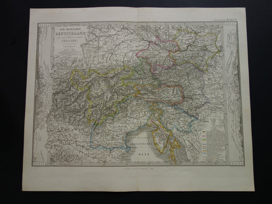 OOSTENRIJK oude kaart van Oostenrijk met Slovenië en Venetië in 1863 