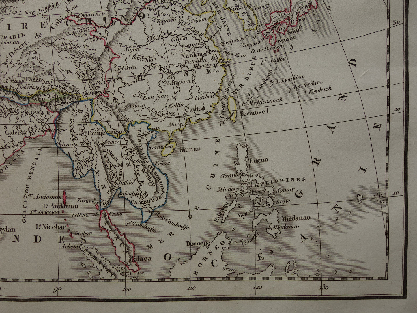 Oude kaart van Azië in het jaar 1832 originele antieke handgekleurde landkaart met jaartal