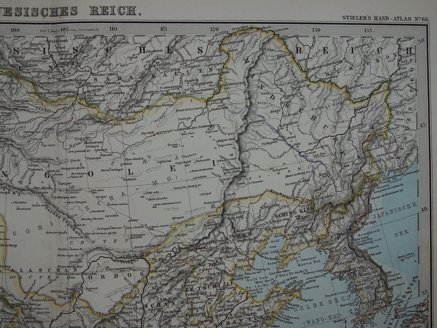 CHINA antieke landkaart van China uit 1885 originele oude handgekleurde kaart Chinese Rijk