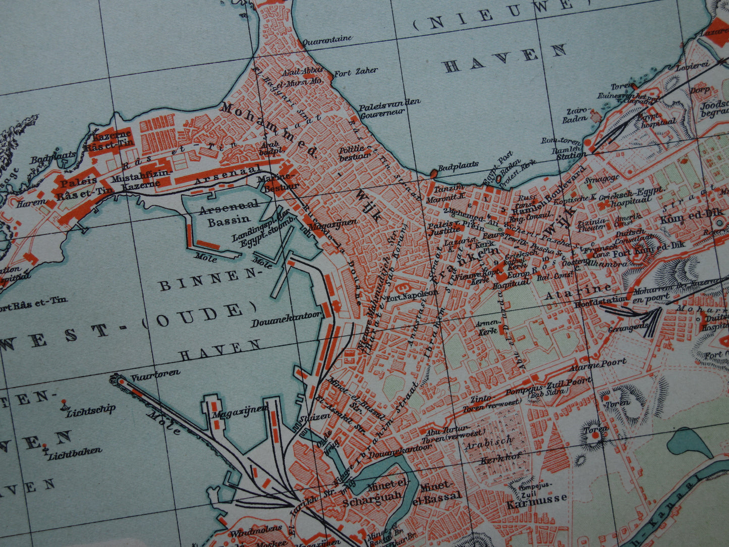 Oude kaart van Alexandrië uit 1905 originele Nederlandse antieke plattegrond vintage kaarten Egypte