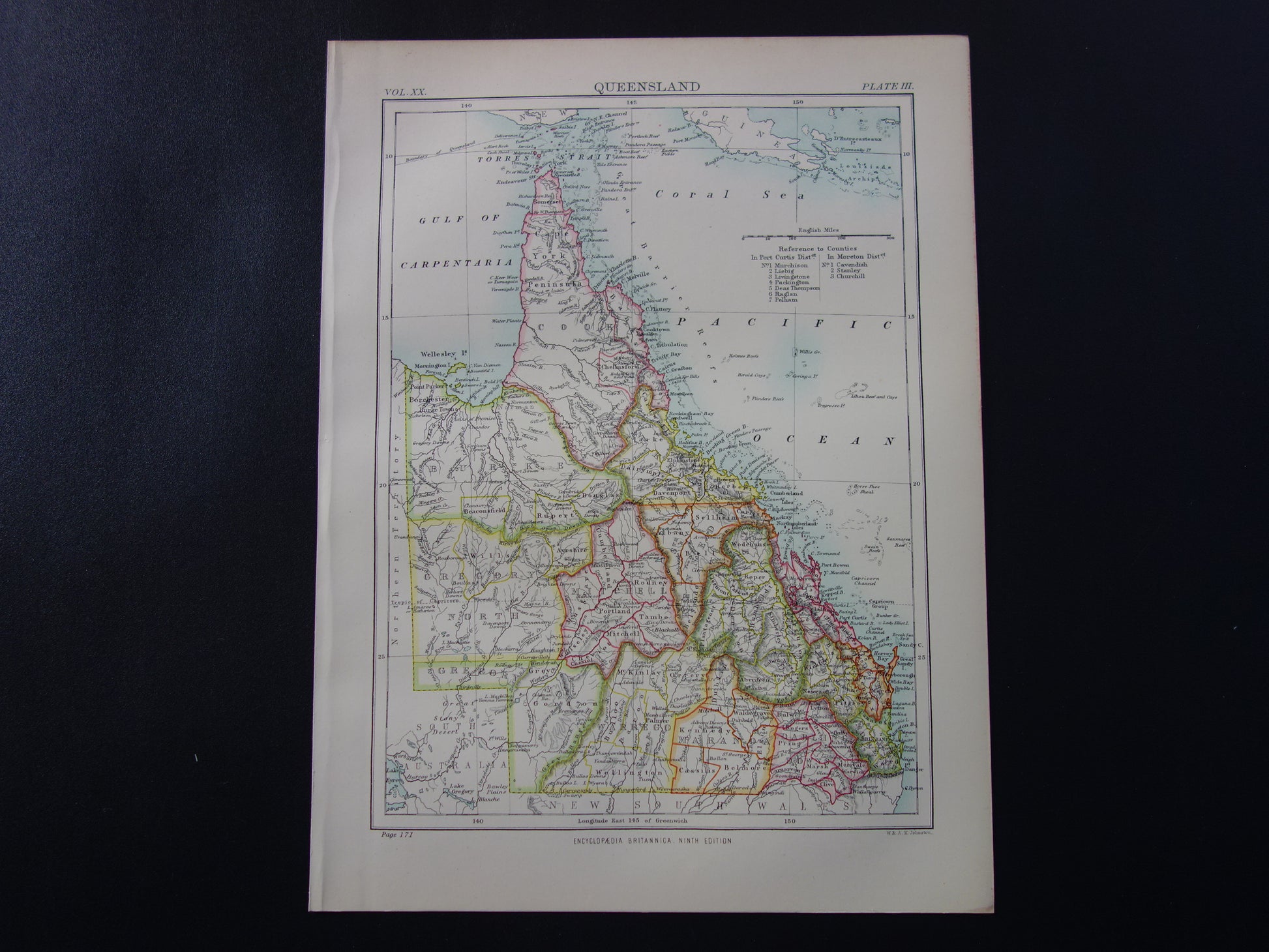 QUEENSLAND oude kaart van QLD Australië in 1886 Antieke landkaarten