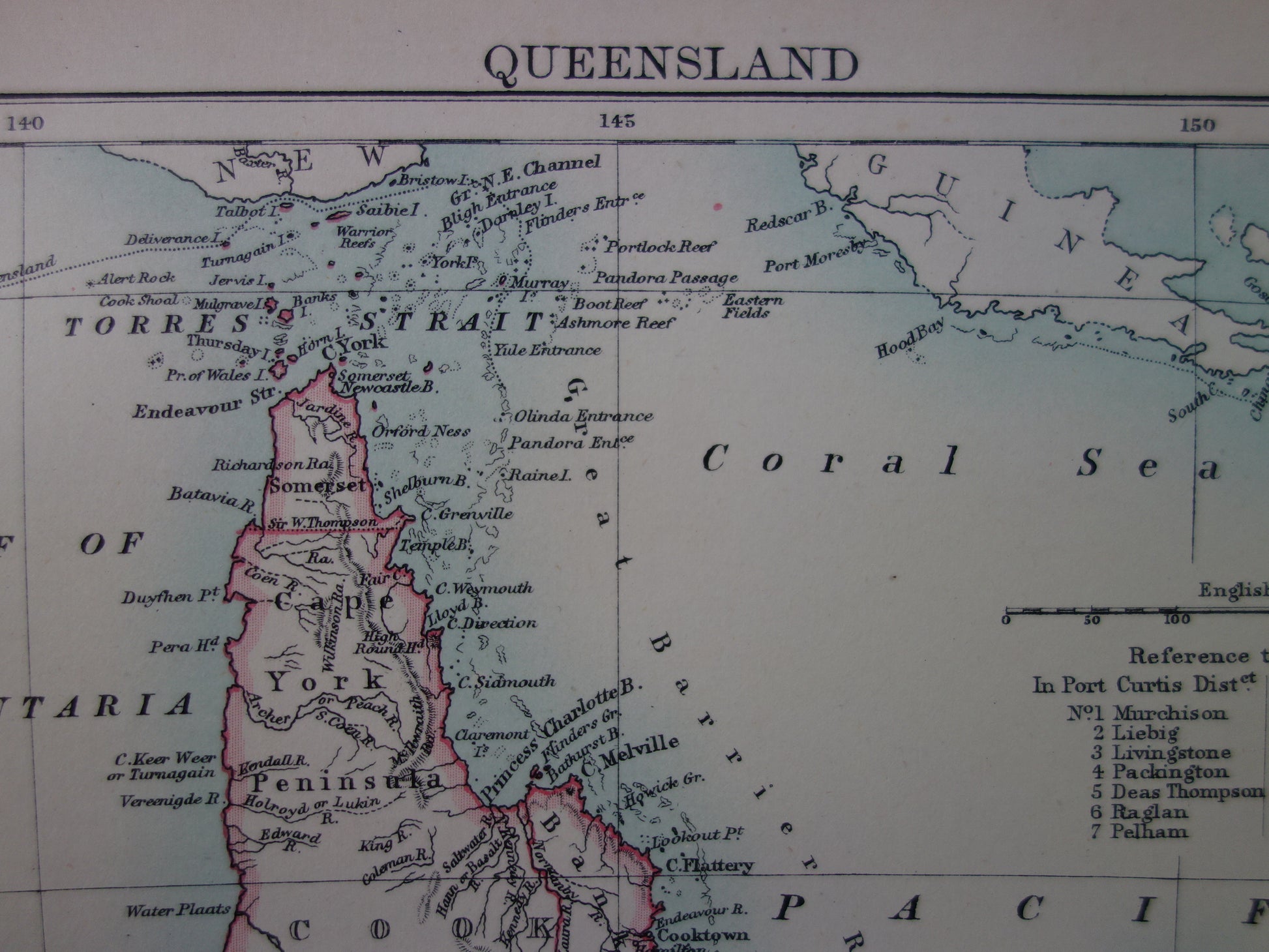 Oude landkaart antieke kaart van Queensland te koop