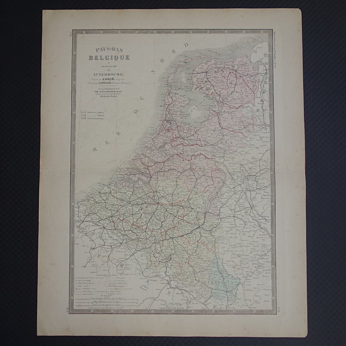 Oude landkaart van NEDERLAND en BELGIË 1876 Antieke Franse kaart Benelux vintage poster