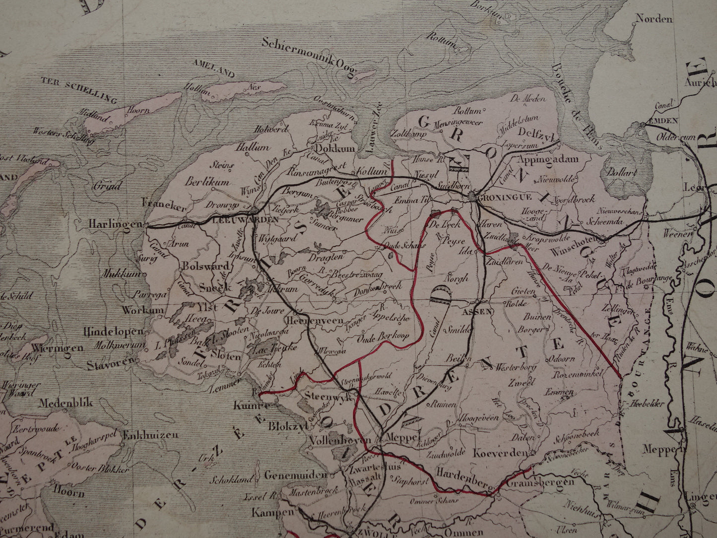 Oude landkaart van NEDERLAND en BELGIË 1876 Antieke Franse kaart Benelux vintage poster