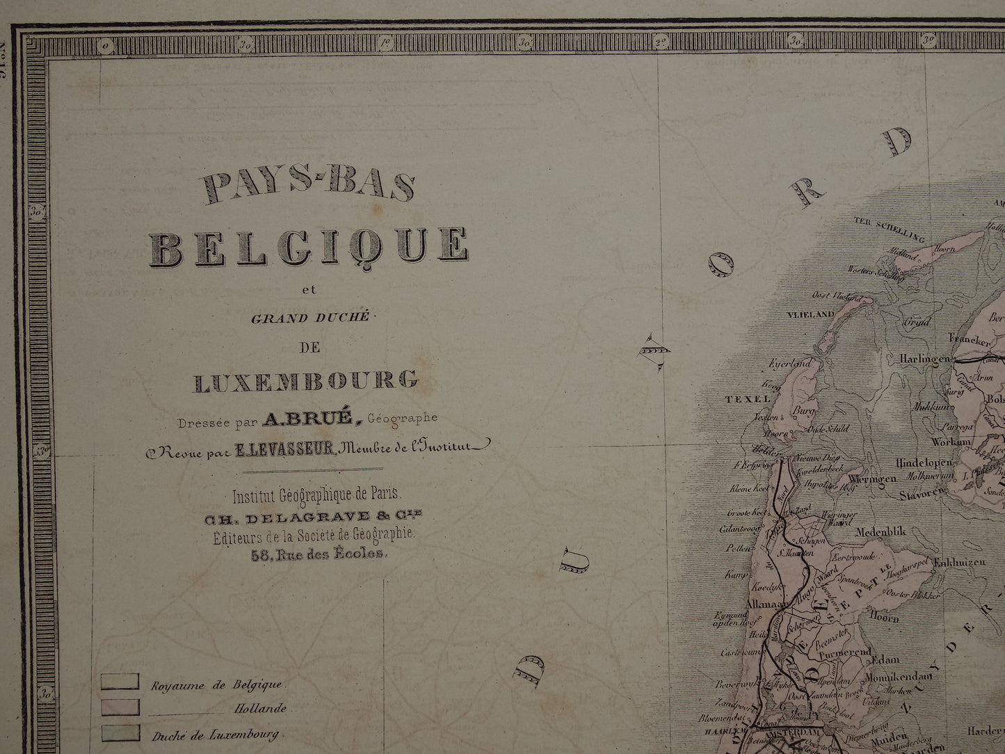 Pays-Bas Belgique et Grand Duche de Luxembourg A Brue carte 1876