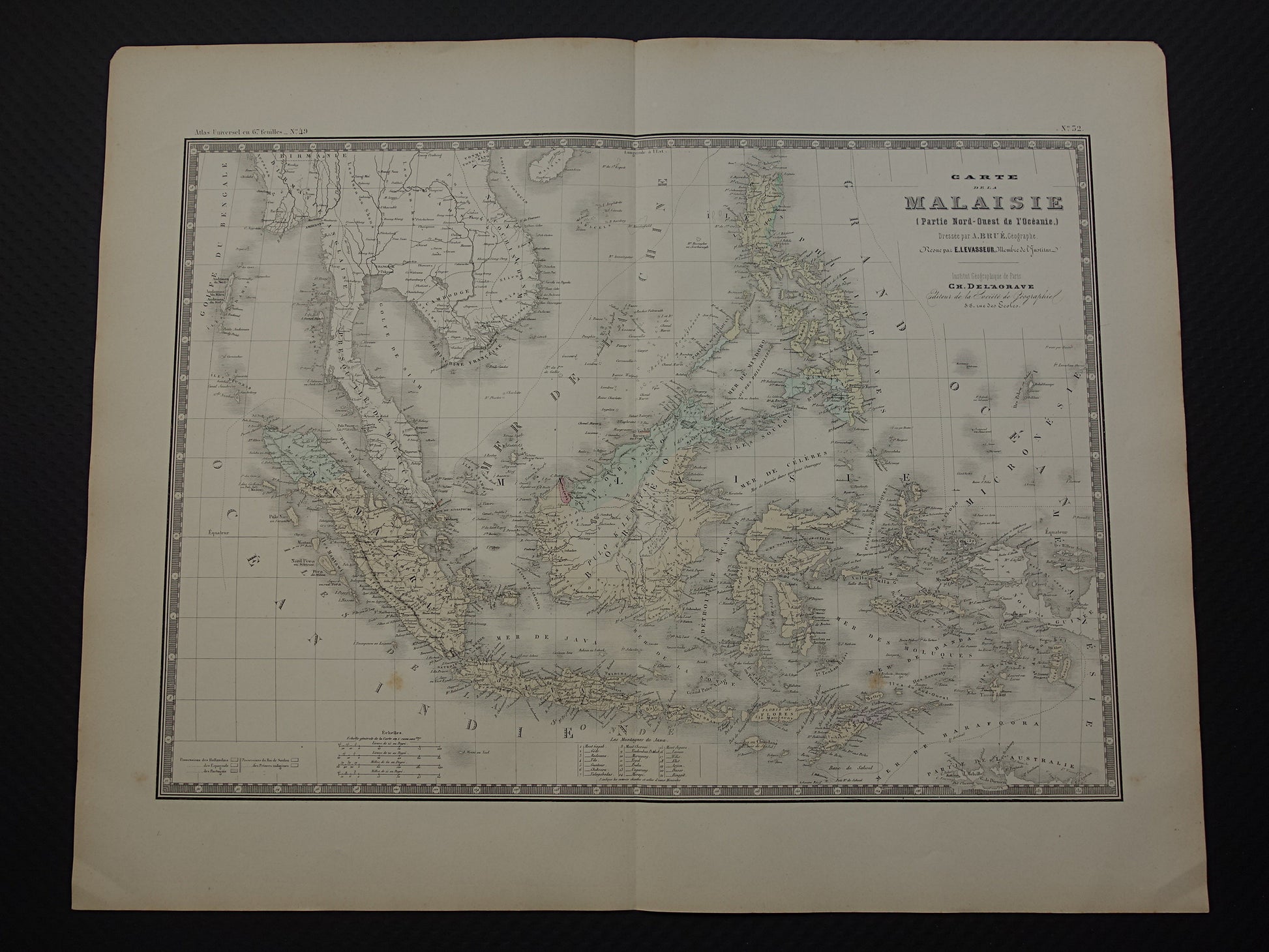 INDONESIË oude kaart van Indonesië Filipijnen Zuidoost-Azië 1876 originele antieke Franse handgekleurde landkaart