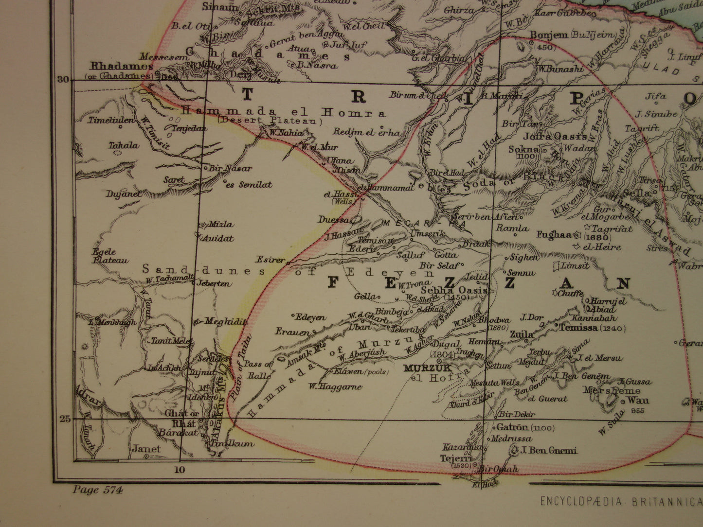 Oude landkaart van Libië 1888 originele antieke kaart Tripoli Sirte Benghazi Misrata