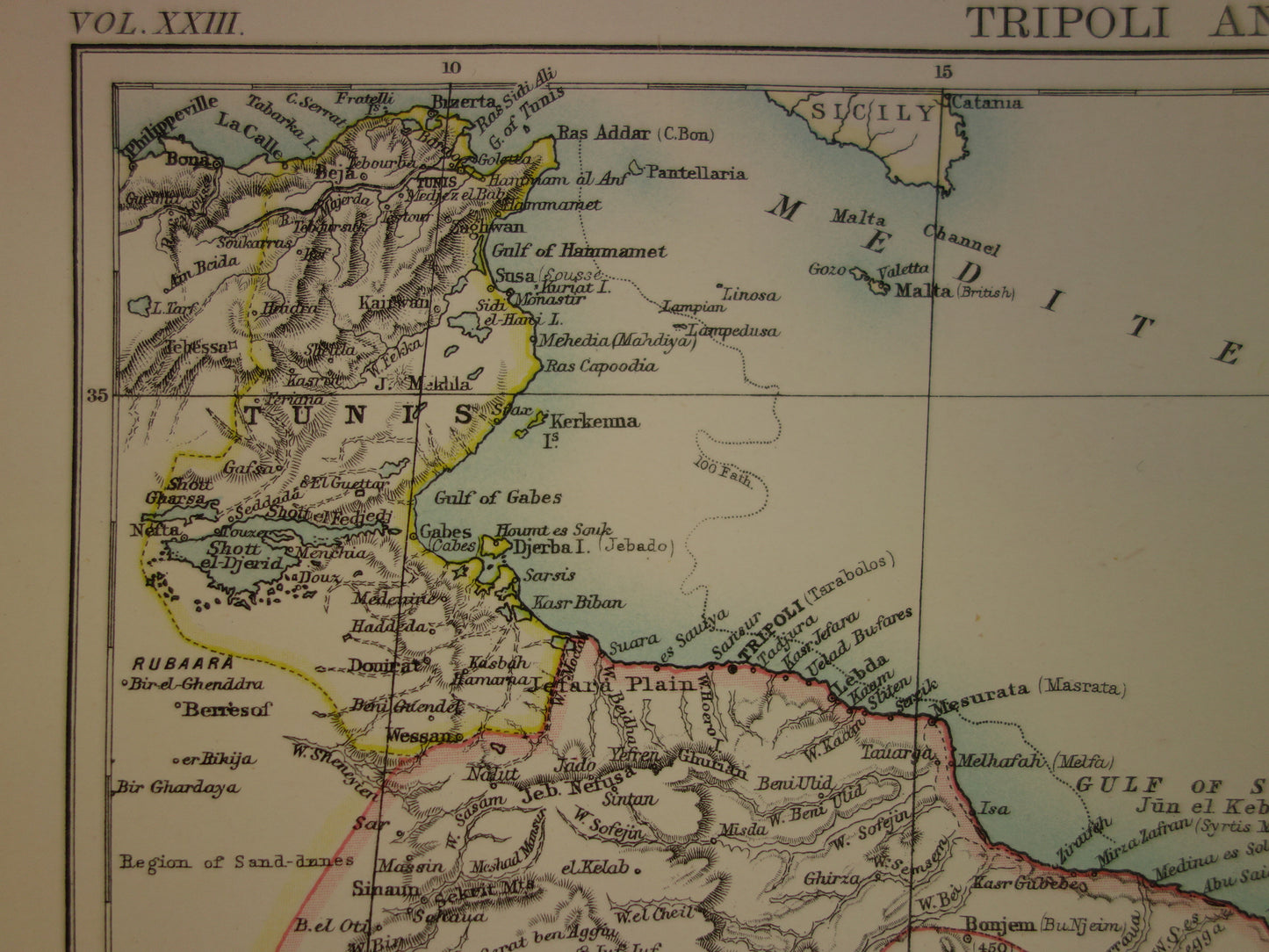 Oude landkaart van Libië 1888 originele antieke kaart Tripoli Sirte Benghazi Misrata