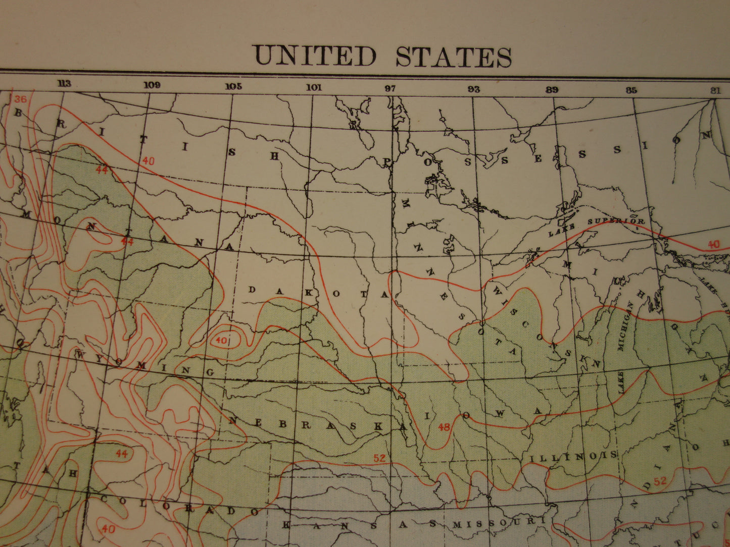 VERENIGDE STATEN Oude regen- en temperatuur kaart van de VS uit 1888 originele antieke klimaatkaart over neerslag - vintage meteorologie print poster van Amerika