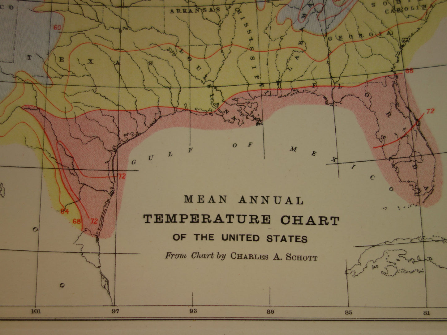 oude klimaatkaart kaart van de gemiddelde temperatuur in amerika te koop