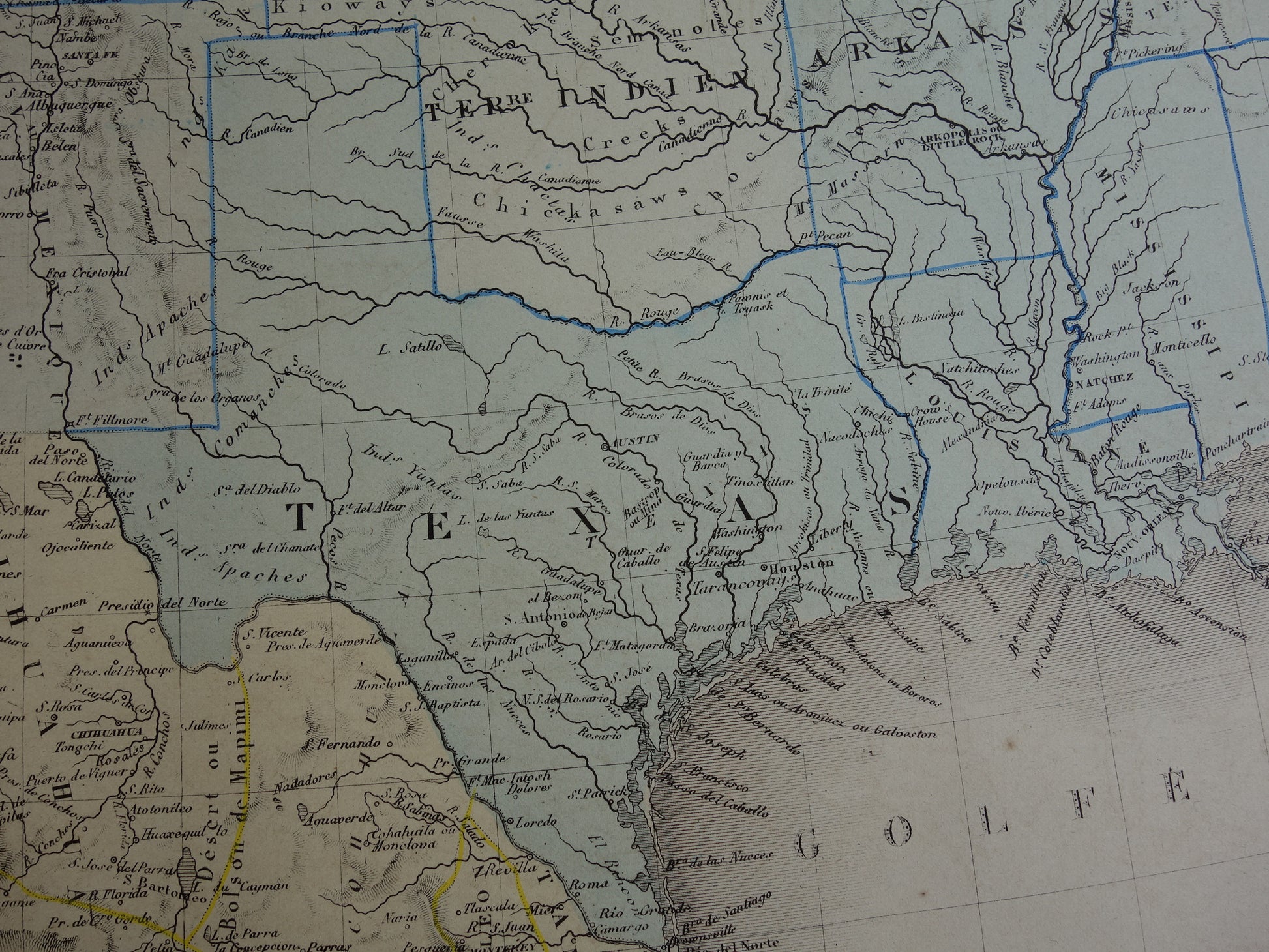oude kaart met Texas in het jaar 1876