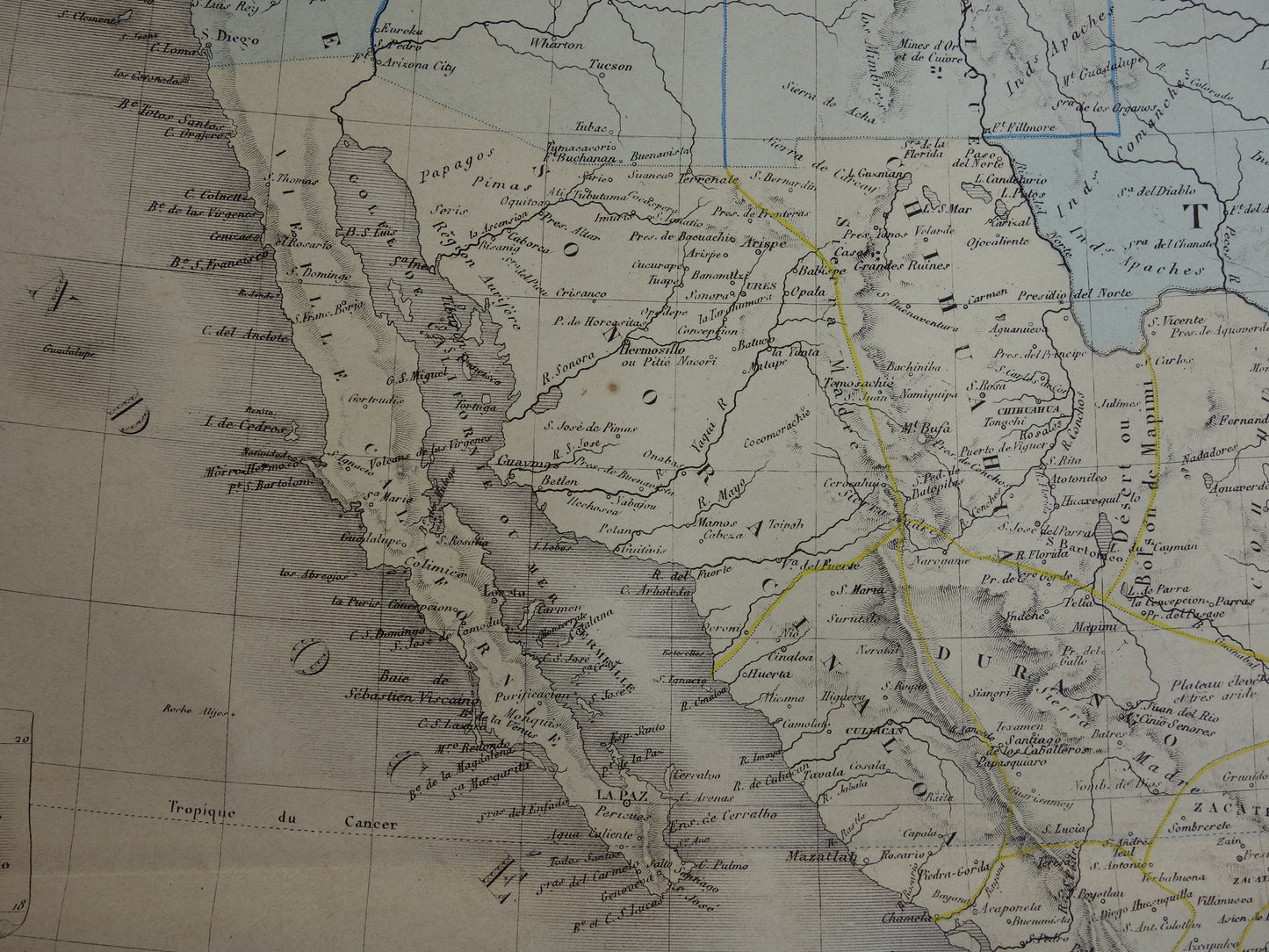 Mexico en Verenigde Staten oude kaart uit 1876 originele antieke landkaart westkust VS Californië USA vintage historische kaarten