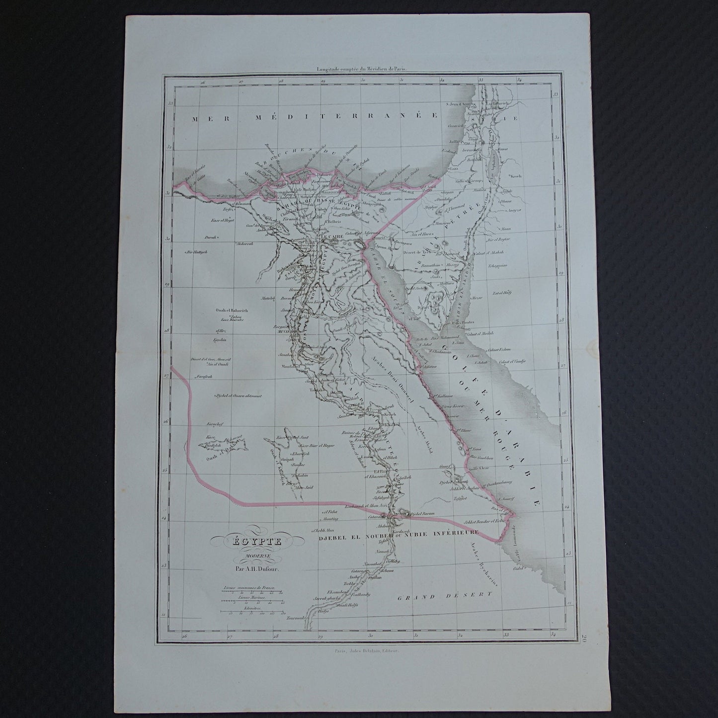 Oude kaart van Egypte uit 1849 originele 170+ jaar oude Franse landkaart Caïro Egypte