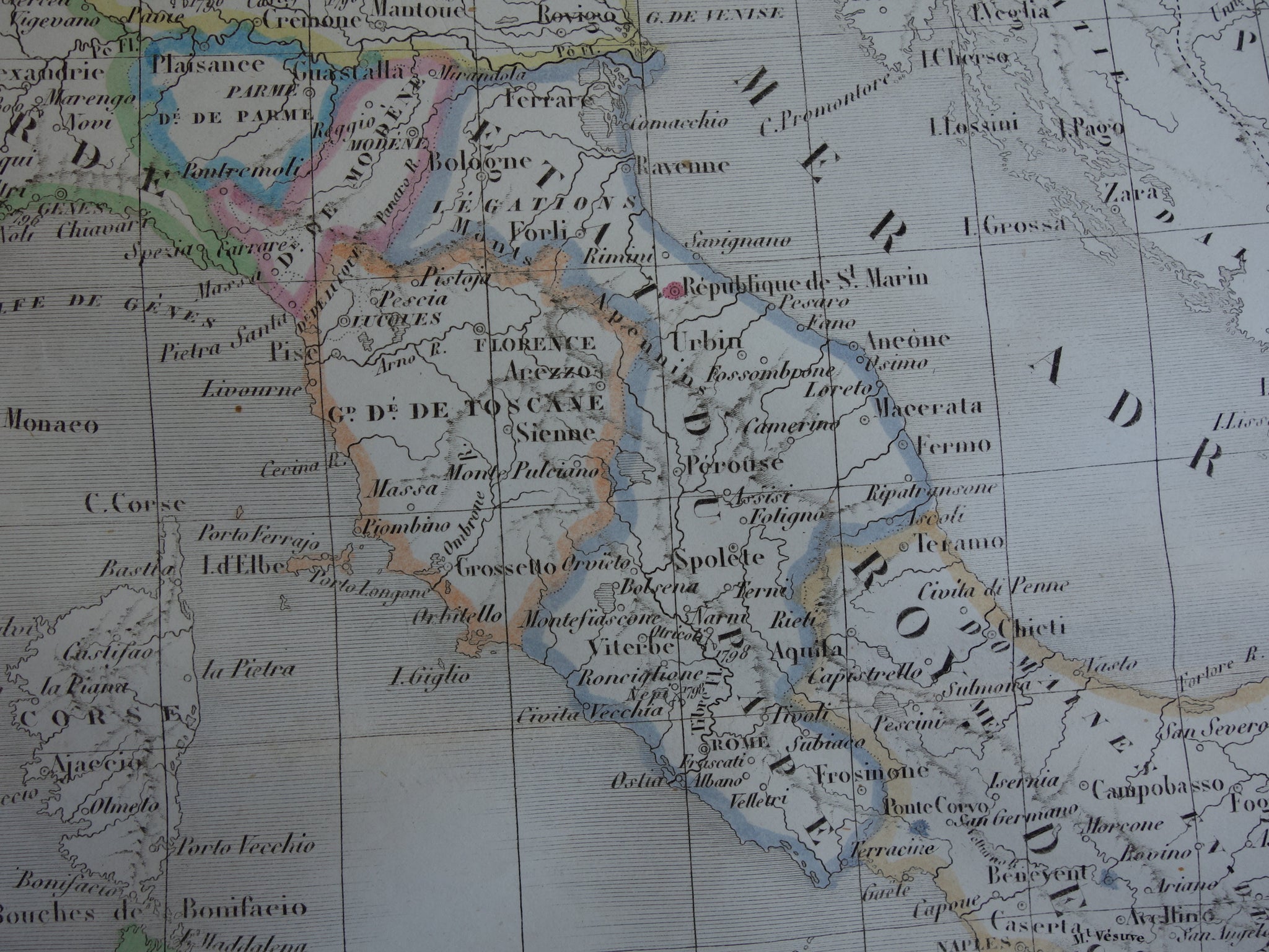 ITALIË Oude kaart van Italië uit 1849 originele 170+ jaar oude handgek