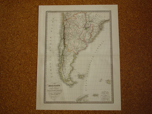 ZUID-AMERIKA oude landkaart van Argentinië Chili Patagonië grote antieke Franse kaart poster uit 1828 Paraguay Uruguay met jaartal