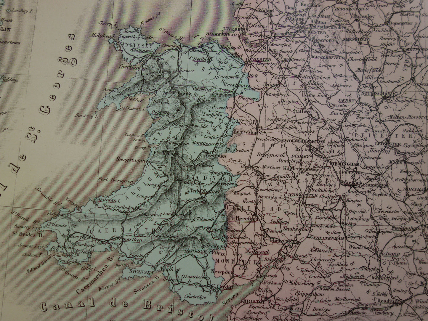 Grote antieke kaart van GROOT BRITTANIË en IERLAND 130+ jaar oude Franse landkaart vintage poster met jaartal/datum