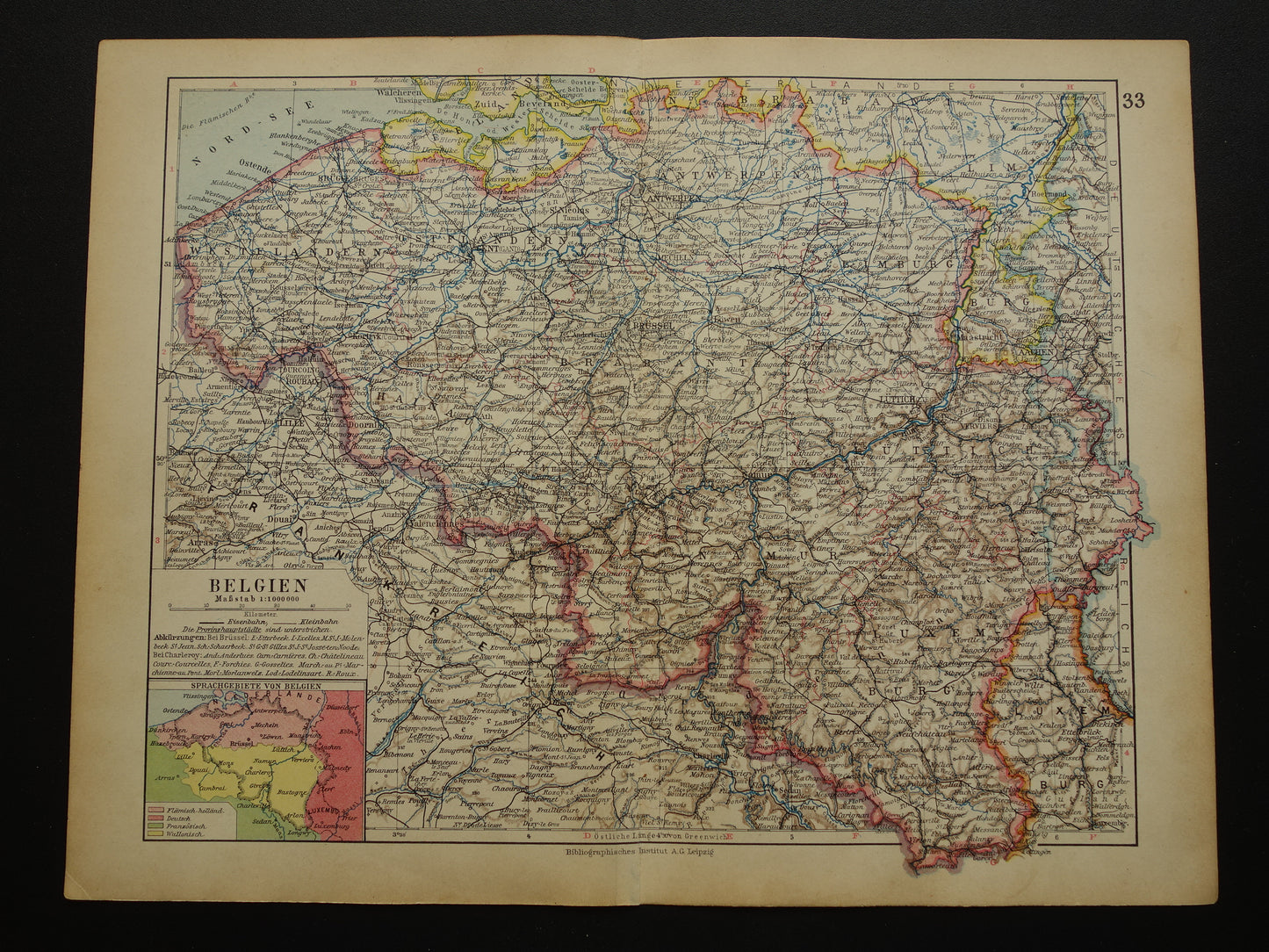 Oude kaart van België uit 1931 originele vintage landkaart Brussel Antwerpen Taalgrens