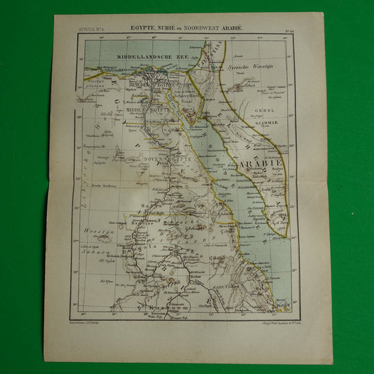 Egypte Sudan en Rode Zee oude landkaart originele antieke Kuyper kaart uit 1882 vintage