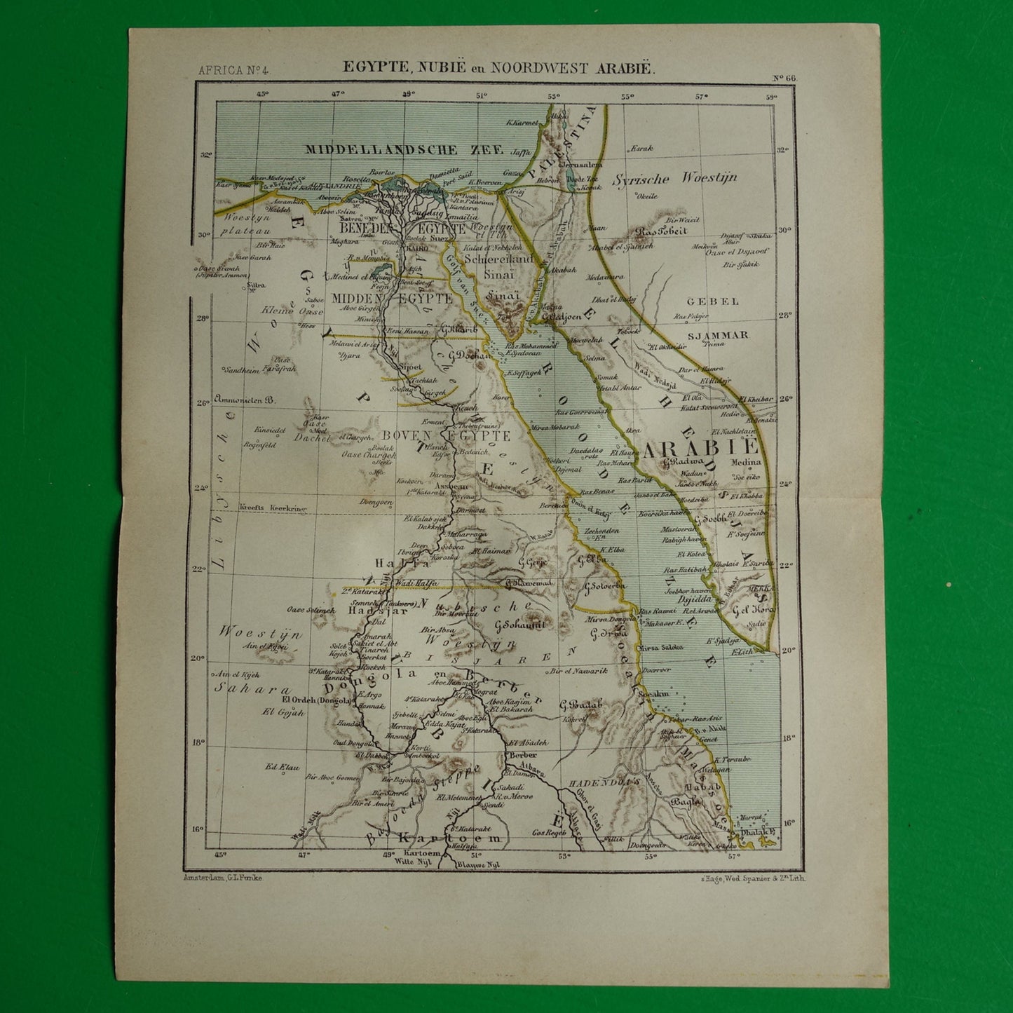 Egypte Soedan en Rode Zee oude landkaart originele antieke Kuyper kaart uit 1882 vintage