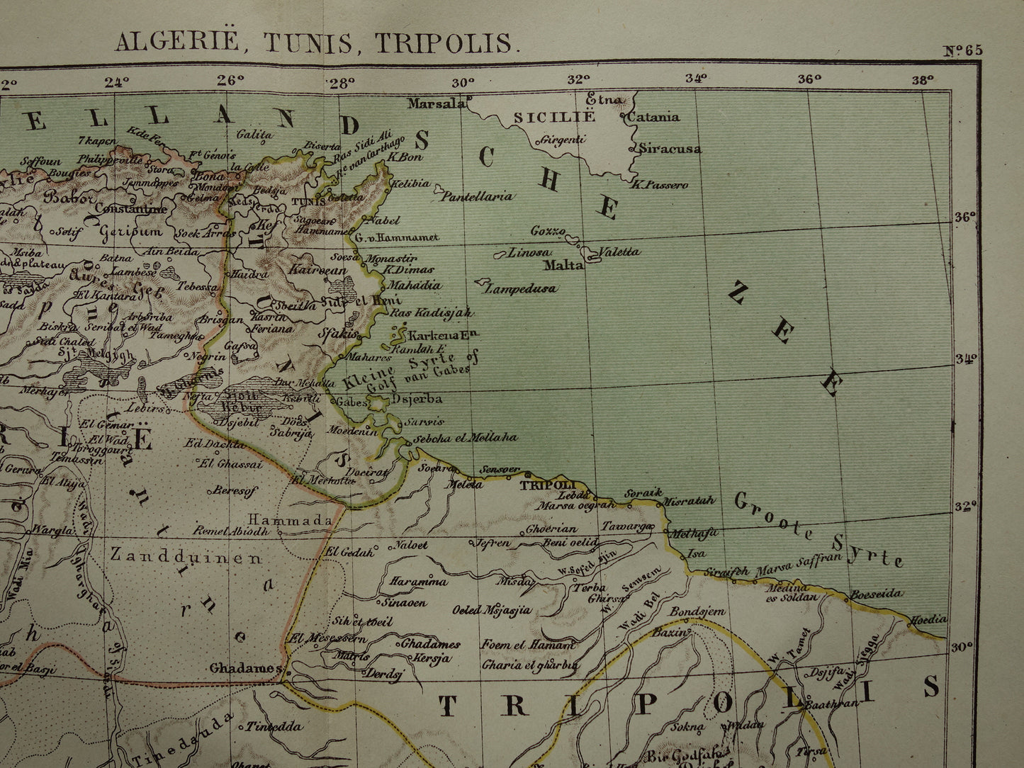 Algerije Tunesië en Libië oude landkaart originele antieke Kuyper kaart uit 1882 vintage