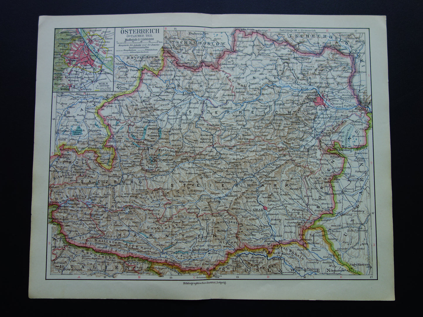 OOSTENRIJK oude kaart van Oostenrijk met Wenen Linz Graz Salzburg in 1926 Gedetailleerde vintage landkaart Tirol