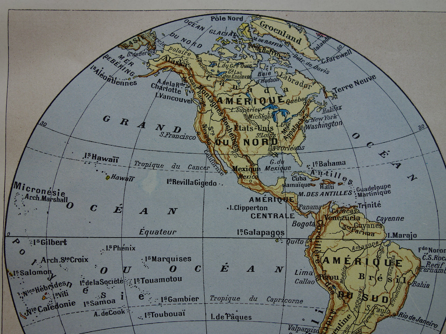 Vintage wereldkaart uit 1932 originele oude kaart van de wereld met historische kaarten Mercator Doré en Behaim