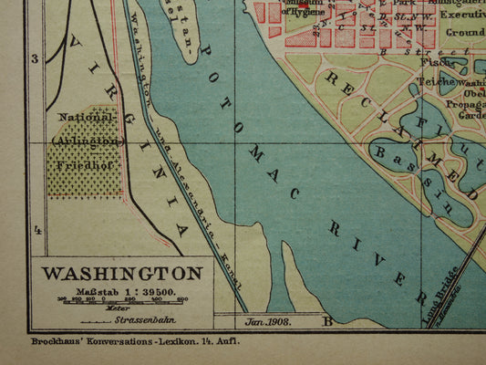 WASHINGTON oude plattegrond van Washington DC antieke kleine kaart VS vintage kaarten met jaartal