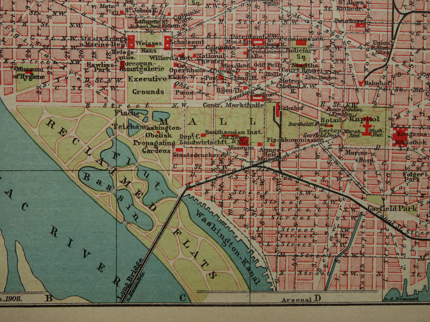 WASHINGTON oude plattegrond van Washington DC antieke kleine kaart VS vintage kaarten met jaartal