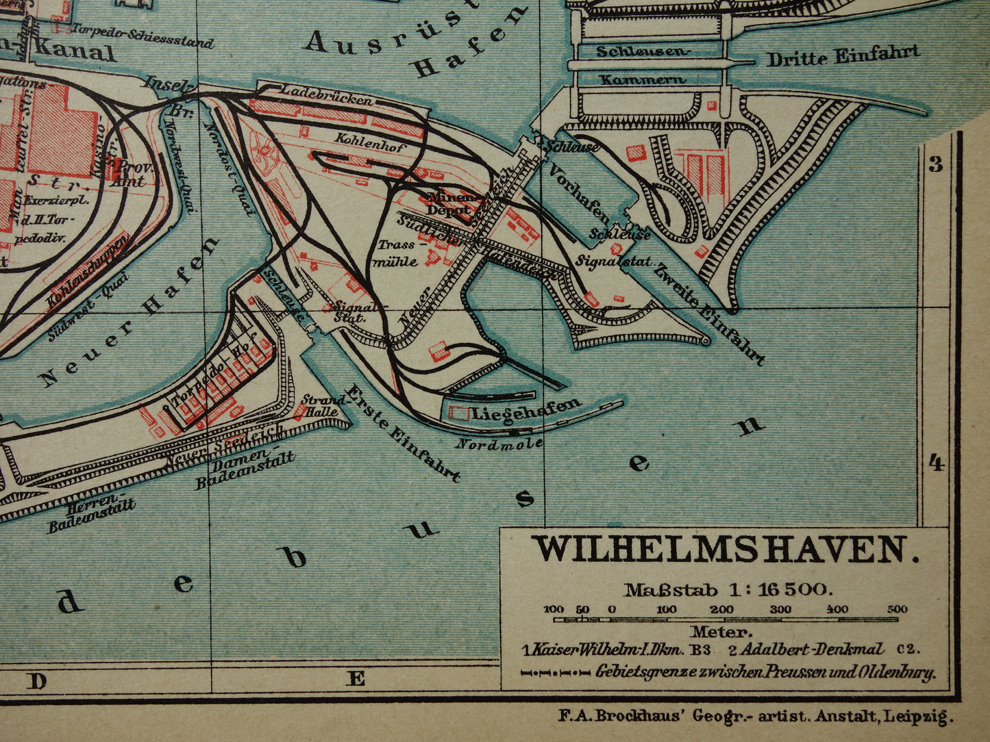 WILHELMSHAVEN antieke kaart kleine originele oude plattegrond Wilhelmshaven Duitsland vintage kaarten met jaartal